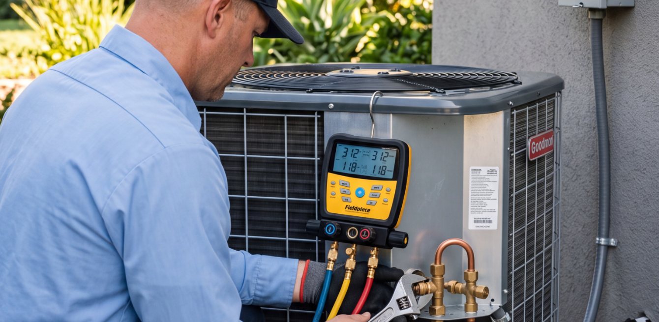 HVAC technician servicing an A/C unit